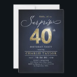 Convites Aniversário de 40 anos de surpresa para adultos, a<br><div class="desc">Modern Shhh, é uma convite de festas surpresa que apresenta o roteiro na moda e o falso número de cintilação em ouro 40 e os detalhes de sua festa sobre a cor azul marinho, simples e elegante, convite de aniversário para homens e mulheres, para a surpresa do excelente. a cor...</div>