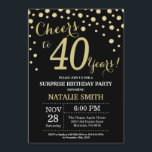Convites aniversário de 40 anos de surpresa, preto e Dourad<br><div class="desc">Convite para aniversário de 40 anos surpresa com fundo de diamante preto e brilhante Dourado. Dourado Confetti. Aniversário Adulto. Homens ou Mulheres Aniversário.
Para mais personalização,  clique no botão "Personalizar" e use a ferramenta design para modificar este modelo.</div>