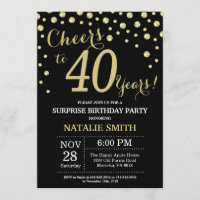 aniversário de 40 anos de surpresa, preto e Dourad
