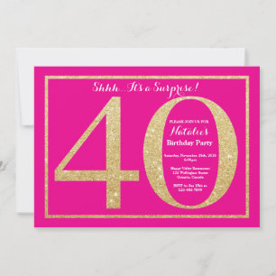 Convites aniversário de 40 anos de surpresa rosa quente e 