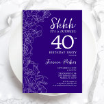 Convites Aniversário de 40 anos de Surpresa Roxo<br><div class="desc">Convite para aniversário de 40 anos surpresas roxas. A design feminina moderna minimalista apresenta sotaques botânicos e letra de script de tipografia. Simples cartão de convite floral perfeito para uma festa surpresa na moda. Impressos convites Zazzle ou modelo de impressão digital instantânea para download.</div>