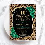 Convites Aniversário de 40 anos de Surpresa Verde Dourada d<br><div class="desc">Convite de festas de aniversário de 40 anos surpresa. Design verde feminino preto, branco e esmeralda com ouro brilhante falso. Possui impressão de leopardo chita animal, rosas, fonte de script e confetti. Perfeito para uma elegante comemoração de aniversário feminina. Pode ser personalizado para mostrar qualquer idade. Impressos convites Zazzle ou...</div>