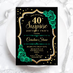 Convites Aniversário de 40 anos de Surpresa Verde Dourada P<br><div class="desc">Convite de festas de aniversário de 40 anos surpresa. Preto feminino e design verde esmeralda com ouro brilhante falso. Apresenta rosas, fonte de script e confetti. Perfeito para uma elegante comemoração de aniversário feminina. Pode ser personalizado para mostrar qualquer idade. Impressos convites Zazzle ou modelo de impressão digital instantânea para...</div>