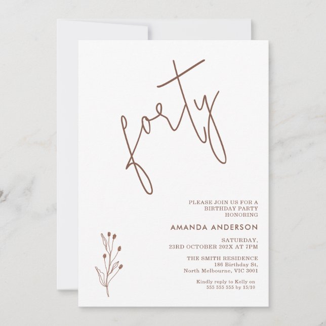 Convites Aniversário de 40 anos de Texto de Terracotta Mini (Frente)