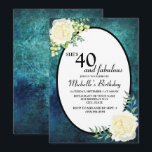 Convites Aniversário de 40 anos de Uvas de Rosas Brancas e<br><div class="desc">Convite de festas de aniversário de 40 anos de cor verde-clara-esbranquiçada / "40 e fabuloso" com rosas e uvas brancas.</div>