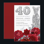 Convites Aniversário de 40 anos de Vestido de Prata Românic<br><div class="desc">Convite para aniversário de 40 anos de vestir do Rosa vermelha Silver Romântico Consulte coleção correspondente em Niche e Nest Store</div>