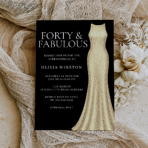 Convites Aniversário de 40 anos de Vestido Dourado Elegante