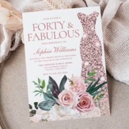 Convites Aniversário de 40 anos de vestir Dourado, cor-de-r