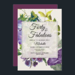 Convites Aniversário de 40 anos de Vinhas Florais de Aquare<br><div class="desc">Folhas florais e verdes em cor de água roxa de ameixa em creme de marfim/jardim botânico de alabastro Quarenta e convite de festas fabuloso/aniversário de 40 anos.</div>