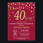 Convites aniversário de 40 anos Diamante da Surpresa Vermel<br><div class="desc">aniversário de 30 anos surpresa com o plano de fundo de diamante vermelho e brilhante Dourado. Dourado Confetti. Aniversário Adulto. Homens ou Mulheres Aniversário.
Para mais personalização,  clique no botão "Personalizar" e use a ferramenta design para modificar este modelo.</div>