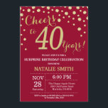 Convites aniversário de 40 anos Diamante da Surpresa Vermel<br><div class="desc">aniversário de 30 anos surpresa com o plano de fundo de diamante vermelho e brilhante Dourado. Dourado Confetti. Aniversário Adulto. Homens ou Mulheres Aniversário.
Para mais personalização,  clique no botão "Personalizar" e use a ferramenta design para modificar este modelo.</div>