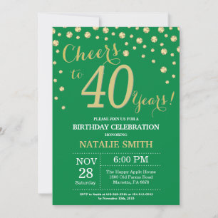 Convites Aniversário de 40 anos Diamante Verde e Dourado