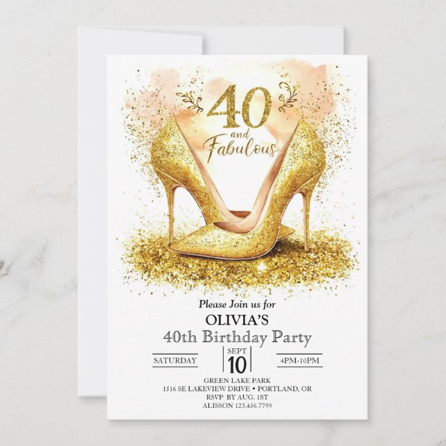 Convites aniversário de 40 anos digital Dourado na moda (Frente)
