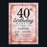 Convites aniversário de 40 anos - Diminuição de Brilho Rosa<br><div class="desc">aniversário de 40 anos com luzes de cadeia rosa com fundo de cinzas rosa. Aniversário Rosa. Aniversário Adulto. Homens ou Mulheres no Dia Convidam. 13 15 16º 18º 20 21 rua 30 40º 50º 80 de 60º 70 de 100º, qualquer idade. Para mais personalização, clique no botão "Personalizar" e use...</div>