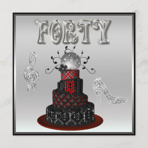 Convites aniversário de 40 anos Disco Diva Cake Silver Hee