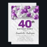 Convites Aniversário de 40 anos do Balão de Prata Violeta R<br><div class="desc">Clareta Violeta Violeta Roxo-Roxo-Moderna Espalha-se Todo Convite De Aniversário</div>