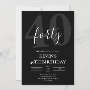 Convites Aniversário de 40 anos do Masculino Preto