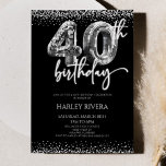 Convites Aniversário de 40 anos do Silver Disco Ball Glitte<br><div class="desc">Este é um Convite de festas de aniversário de 40 anos de Glitter de Disco Silver!</div>