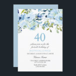 Convites Aniversário de 40 anos do Sky Blue Watercolor Flow<br><div class="desc">Convite de festas de aniversário de 40 anos do Sky Blue Watercolor Flores da Água Consulte a coleção correspondente em Niche e Nest Store</div>