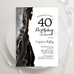 Convites Aniversário de 40 anos Dourado branco de Agate pre<br><div class="desc">Convite de festas de aniversário de 40 anos preto, branco e dourado. Elegante design moderno com aquarela agate marble geode background, faux glitter gold e typografia script font. Trendy convida o cartão perfeito para uma comemoração de dia das mulheres na moda. Impressos convites Zazzle ou modelo de impressão digital instantânea...</div>