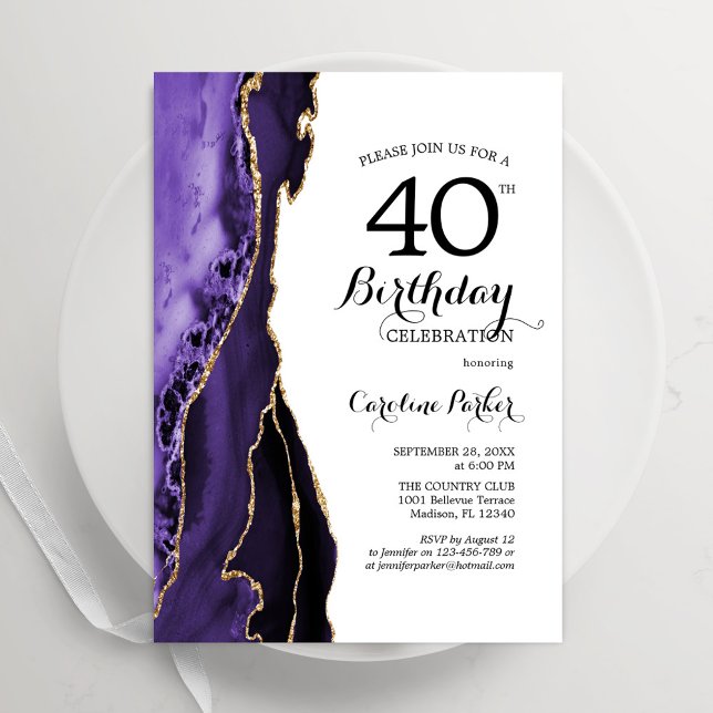 Convites Aniversário de 40 anos Dourado de Agato Roxo (Criador carregado)