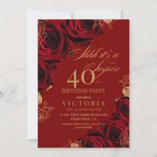 Convites aniversário de 40 anos Dourado de Rosas Surpresa