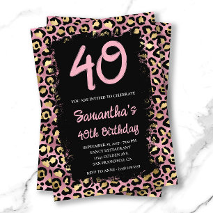 Convites Aniversário de 40 anos dourado e rosa com onça pin