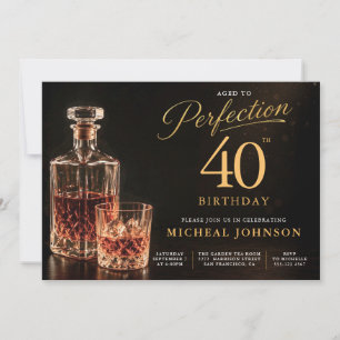 Convites Aniversário de 40 anos Dourado Preto Envelhecido à