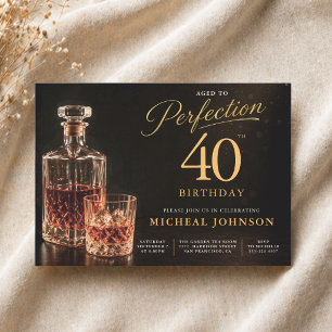 Convites Aniversário de 40 anos Dourado Preto Envelhecido à