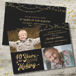 Convites aniversário de 40 anos e agora as luzes de sequênc<br><div class="desc">Convide seus hóspedes com este convite de festas aniversário de 40 anos em preto e ouro com luzes de cordas com design de tipografia retrorreflectora com 40 ANOS NO FAZER que integra o ano de nascimento deles dentro da design. Inclua fotos THEN e AGORA para um convite divertido. Os detalhes...</div>