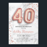 Convites aniversário de 40 anos - Efeito Marble dos Balões<br><div class="desc">convite de festas aniversário de 40 anos. Design elegante em ouro falso brilhante rosa com efeito de mármore cinza. O cartão de convite apresenta o número ouro de 40 balões,  confetti e fonte de script. Perfeito para uma comemoração de na moda. Envie-me uma mensagem se precisar de idade personalizada.</div>