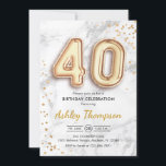 Convites aniversário de 40 anos - Efeito Marble dos Balões<br><div class="desc">convite de festas aniversário de 40 anos. Design elegante em ouro falso brilhante com efeito de mármore cinza. O cartão de convite apresenta o número ouro de 40 balões,  confetti e fonte de script. Perfeito para uma comemoração de na moda. Envie-me uma mensagem se precisar de idade personalizada.</div>