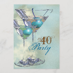 Convites Aniversário de 40 anos elegante azul marrom