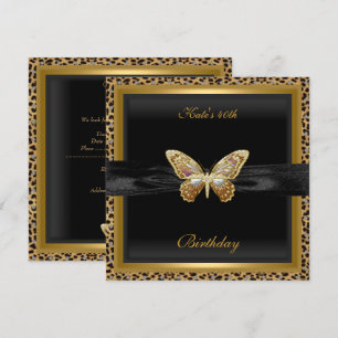 Convites Aniversário de 40 anos Elegante Leopardo Borboleta