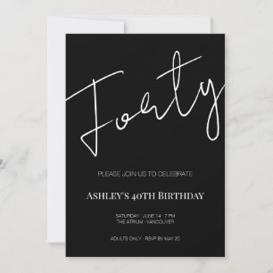 Convites Aniversário de 40 anos Elegante Preto e Branco