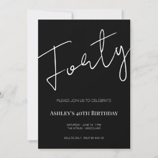 Convites Aniversário de 40 anos Elegante Preto e Branco