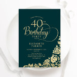 Convites Aniversário de 40 anos Elegante Simples Emerald Ve<br><div class="desc">Simples convite de festas elegante em verde esmeralda e ouro. Design clássico com rosas, folha de ouro falsa e letra de script de tipografia. A Trendy convida o cartão perfeito para uma festa de na moda. Personalize com seus próprios detalhes. Pode ser personalizado para qualquer idade. Impressos convites Zazzle ou...</div>