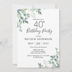 Convites aniversário de 40 anos Elegante Verde Eucalyptus G