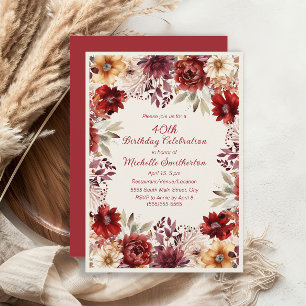 Convites Aniversário de 40 anos em Floral Aquarela Creme Bo