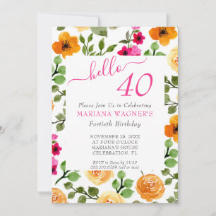 Convites Aniversário de 40 anos em Grafia Elegante Floral L