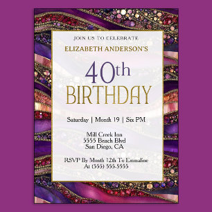 Convites Aniversário de 40 anos em Purple Gold Moderno com