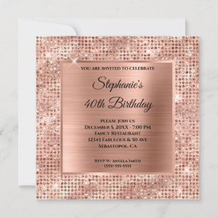 Convites Aniversário de 40 anos em Rose Gold com Diamantes