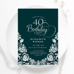 Convites aniversário de 40 anos Emerald Green Silver Rosas<br><div class="desc">Convite de festas elegante de aniversário de 40 anos verde prata esmeralda. Design clássico com rosas, folha prateada falsa e letra de script de tipografia. A Trendy convida o cartão perfeito para uma festa de na moda. Personalize com seus próprios detalhes. Pode ser personalizado para qualquer idade. Impressos convites Zazzle...</div>