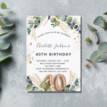 aniversário de 40 anos eucalyptus greenery glitter