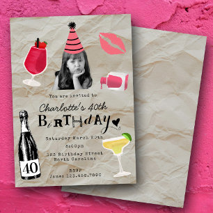 Convites Aniversário de 40 anos feminino personalizado com