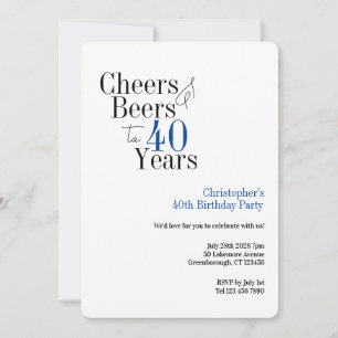 Convites Aniversário de 40 anos, festa simples Cheers Beers