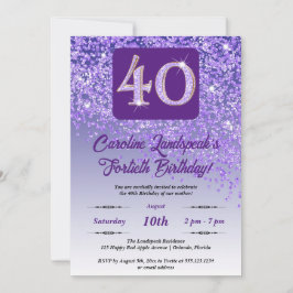 Convites Aniversário de 40 anos Festivo com Brilho Roxo