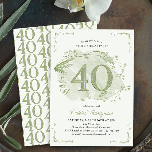 Convites Aniversário de 40 anos Flor Silvestre Delicada Núm