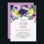 Convites Aniversário de 40 anos Floral Amarelo-Púrpura Eleg<br><div class="desc">Convite de festas botânico elegante para mulheres com bonito flores roxas e amarelas das aquarelas e com verde-verde. Personalizado com seu próprio texto.</div>