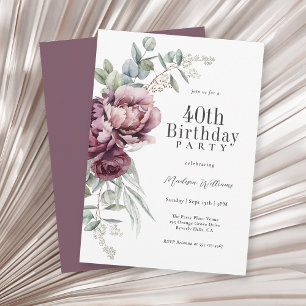 Convites Aniversário de 40 anos Floral Boho Rústico em Borg